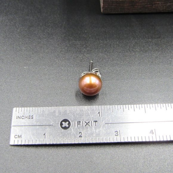 Sterling Silver Small Brown Real Pearl Earrings - Picture 5 of 6